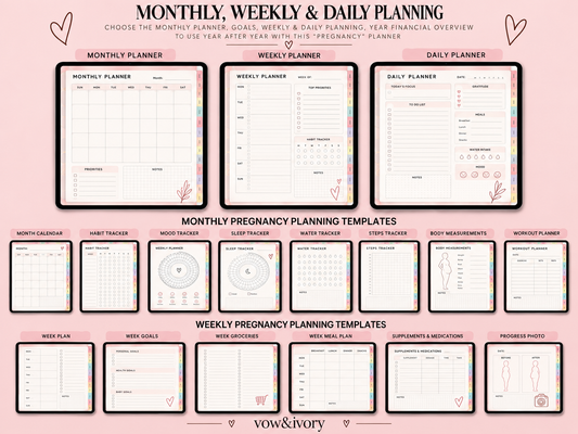 Pregnancy Planner Ultimate | 500+Pages Interactive Bundle+GoodNotes Sticker Suite.