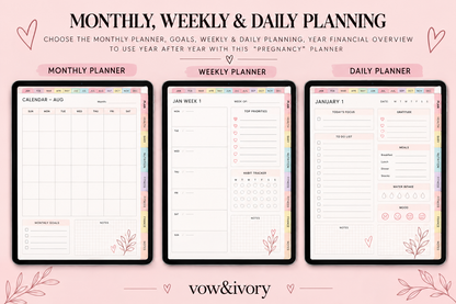 Pregnancy Planner Ultimate | 500+Pages Interactive Bundle+GoodNotes Sticker Suite.