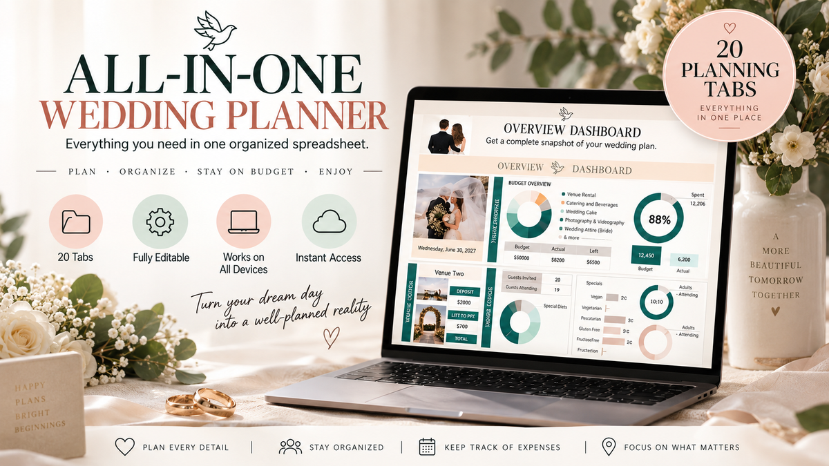 Ultimate Wedding Planner | Budget,Guest List,Seating Chart,Vendors & More-(v2.5 Latest)